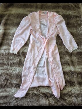 Vintage Pink Floral Duster S Lace Trim Cottagecore Fairycore Romantic Loungewear